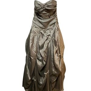 Strapless Metallic Gray Prom Dress